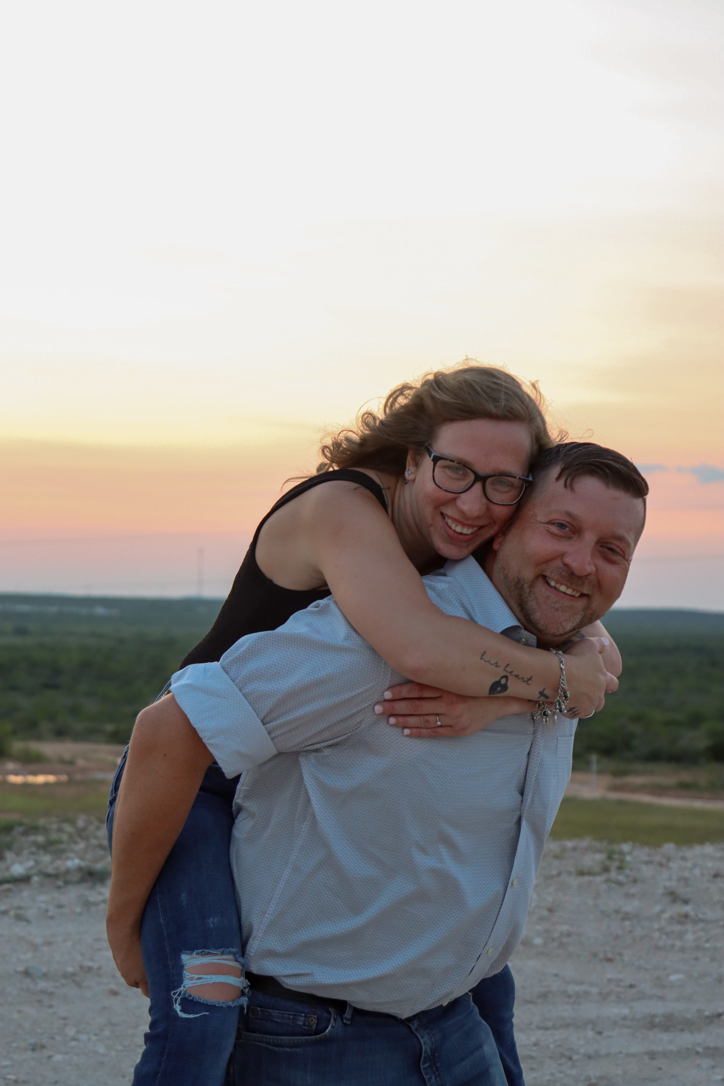 Lindy on Devon's back at sunset.